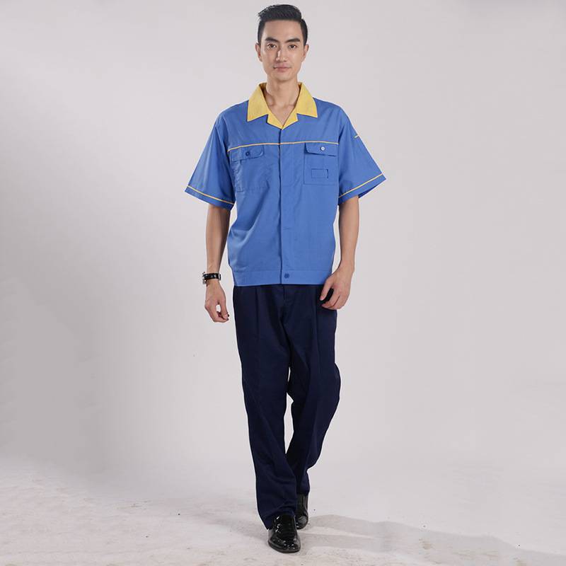 淺藍色春夏短袖套裝工作服 廠家直銷 夏季工作服批發YY002