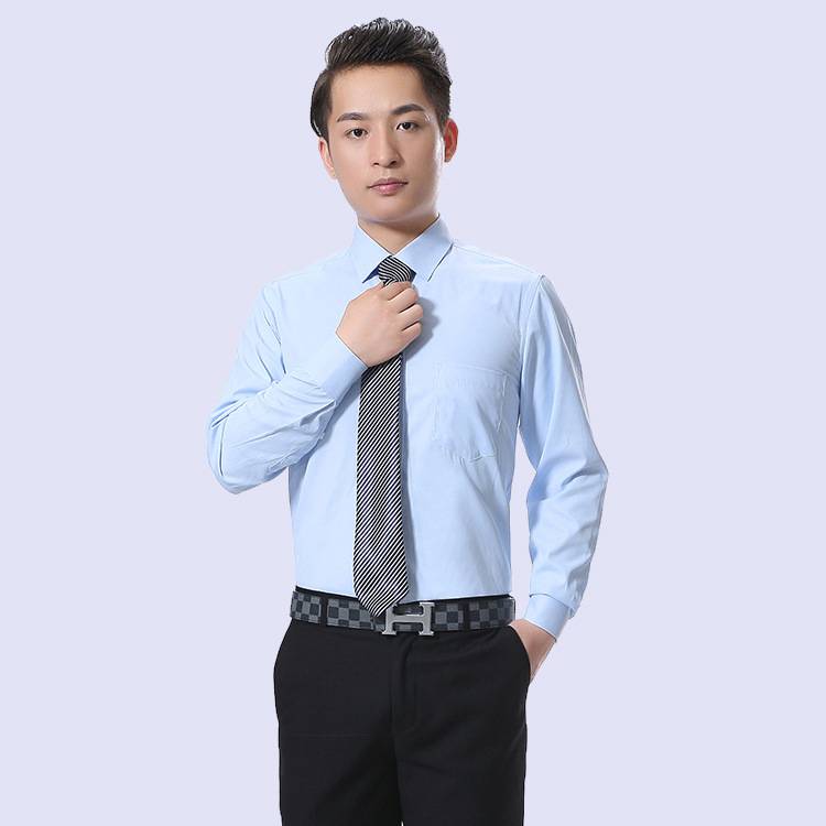 男士长袖衬衫休闲衬衣 春季青年工装韩版修身百搭浅蓝衬衫