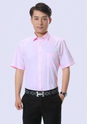 粉红男装短袖衬衫 男式工装衬衣 修身商务上班职业装厂家