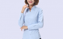 浅蓝女式长袖衬衣 秋季新品韩版女装 免烫V领修身衬衫厂家