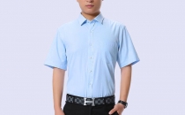 湖蓝夏季新款男士短袖衬衫 修身免烫抗皱棉衬衣 厂家批发