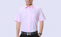 粉红男装短袖衬衫 男式工装衬衣 修身商务上班职业装厂家