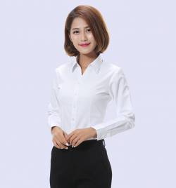 新款长袖职业衬衣 女式v领衬衫 白色斜纹长袖衬衣 厂家直销